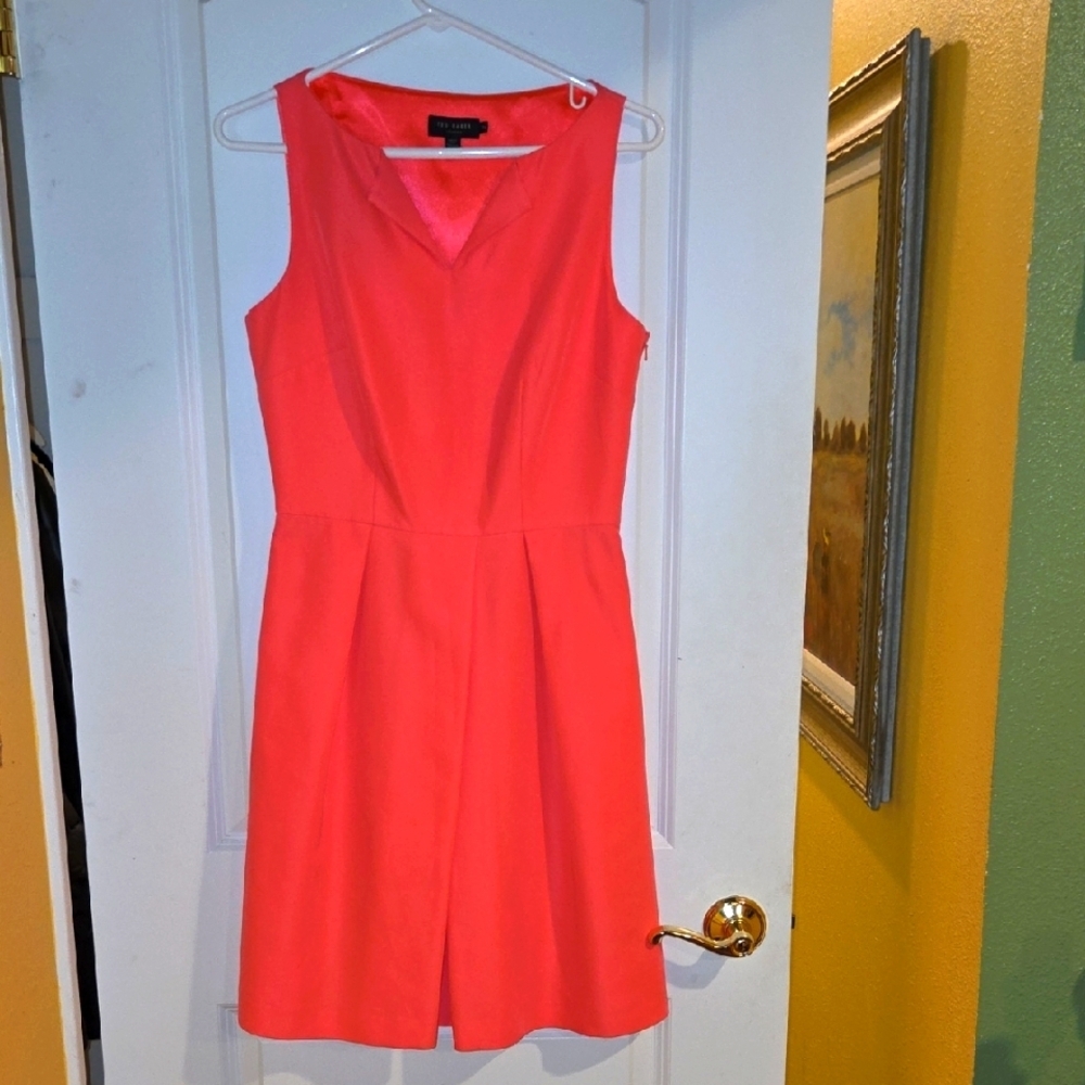 Ted Baker‎ Orange Pink Sheath Mini Dress V-neck Sleeveless